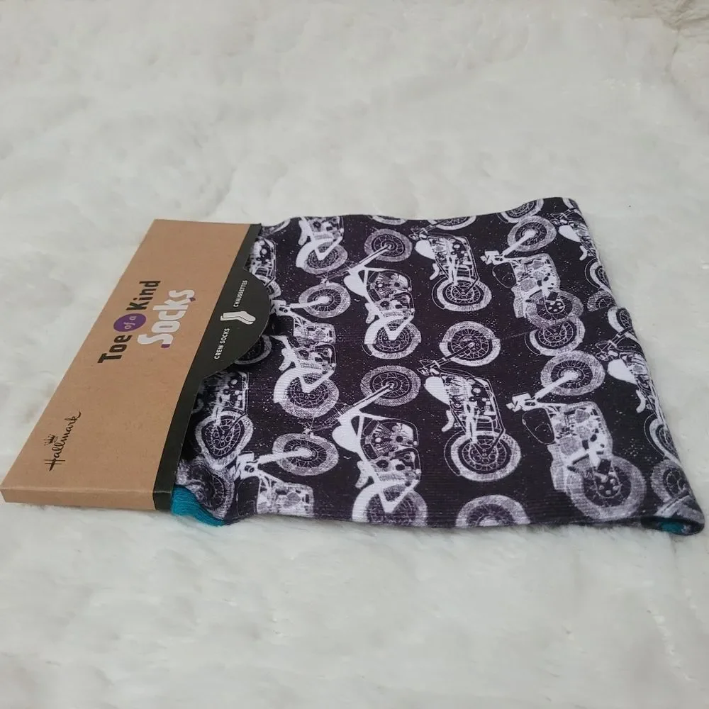 Hallmark Toe of a Kind Crew Socks  Motorcycle Biker Pattern OSFM New